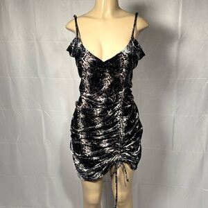 J for Justify Black & Silver Snake-Print Ruched Mini Dress